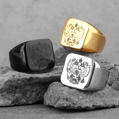 Double Headed Eagle Russian National Emblem Stainless Steel Men Rings for Male Boyfriend Biker Jewelry Creativity Gift Wholesale