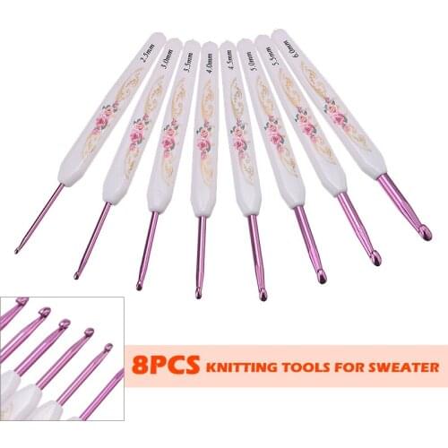 8pcs Knitting Needles Set 8 Sizes 2.5mm-6.0mm Crochet Hook For Knitting Sewing DIY Craft Aluminum Hook Head + TPR Handle