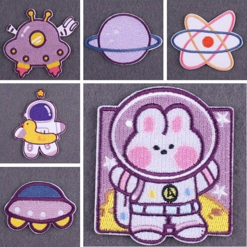 Cartoon Astronaut Patches For Clothing UFO Patch Iron-On Patches On Clothes Heat-adhesive Embroidered Patches On Clothes Stripes