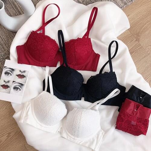 Underwear womens bra set gather adjustable breasts ladies bras half cup lace lingerie sets sexy fairy embroidery bralette