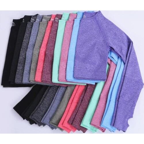 2020 New Seamless Yoga Shirts Crop Top Long Sleeves Shirts For Women Yoga Sports Fitness Gym cloth Workout Tops Sports Shirts L