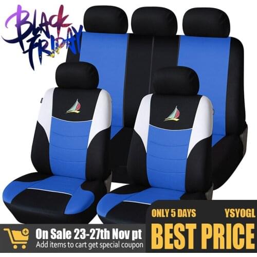 Sport Car-Stying Full Car Seat Covers Sailboat Embroidery Pattern Fashion Styling Auto Interior Accessories Car Seat Protector
