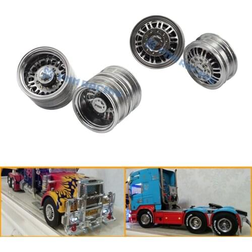 A Pair of Metal Front and Rear Narrow Wheels for 1/14 Tamiya RC Truck Trailer Tipper Scania MAN Benz Actros Volvo Car Diy Parts
