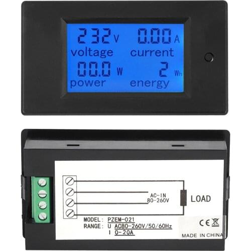 PZ-021 20A Digital AC LCD Voltage Current Power Energy Meter Tester Ammeter Voltmeter 2020