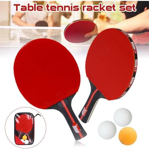 2pcs/lot Table Tennis Bat Racket Double Face Pimples In Long Short Handle Ping Pong Paddle Racket Set With Bag 3 Balls