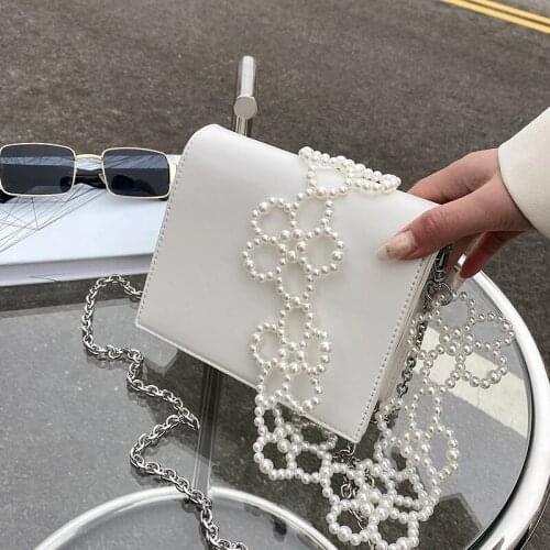 Luxury Brand Square Crossbody bag 2021 New High-quality PU Leather Womens Designer Handbag Pearl Chain Shoulder Messenger Bag