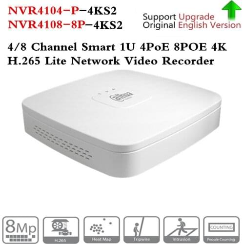 Dahua 4K POE NVR NVR4104-P-4KS2 NVR4108-8P-4KS2 with 4/8ch PoE h.265 Video Recorder Support ONVIF 2.4 SDK CGI White POE NVR