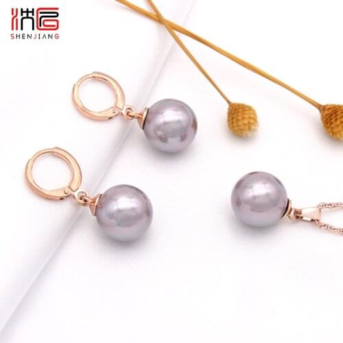 SHENJIANG New Elegant Round Simulated Pearl Dangle Earrings Jewelry Sets For Women Wedding Party Fashion Fine Pendant Necklace