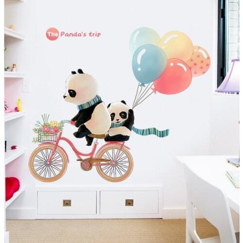 Lovely Panda Balloon Wall Sticker for Bedroom Girl Kid Decoration Dormitory Self Adhesive Wallpaper Furniture Decals Room Decor