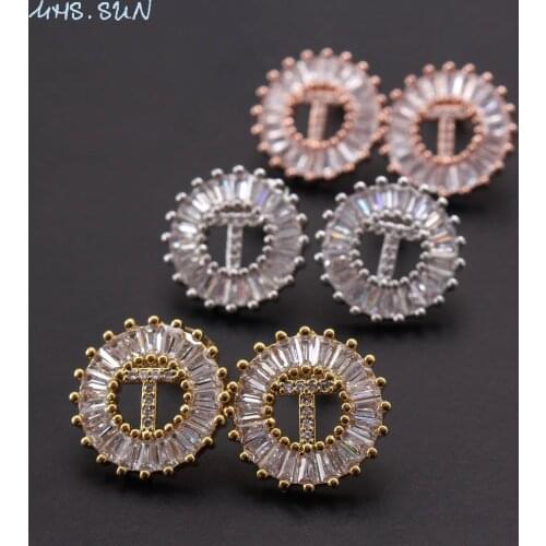 MHS.SUN 2019 Fashion AAA Cubic Zircon A-Z 26 Letter Earrings For Women Girls Stud Earring Luxury Gold Round Ear Stud Jewelry
