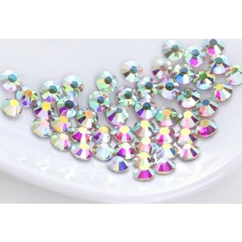 SS3-SS30 AB Color Glass Strass Crystal Hot Fix Rhinestones Iron On Stones Wedding Dress Decoration Flatback Hotfix Rhinestones