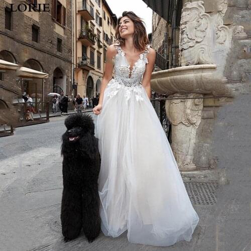LORIE Boho A Line Lace Wedding Dresses Boho Lace Bride Dresses Floor Length Princess Wedding Gowns Vestidos de novia