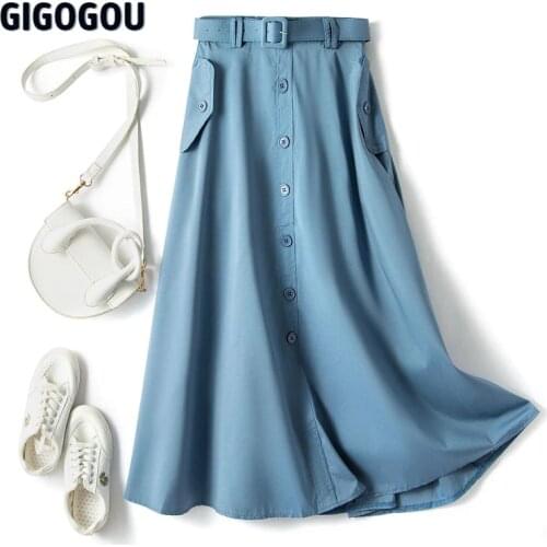 GIGOGOU Big Pocket Women Long Midi Skirt Elegant High Waist Pleated A Line Skirts Spring Summer Tulle Tutu Skirts Jupe Longue