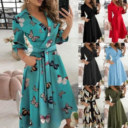 Women Dress Long Sleeve Large Hem Deep V Neck Solid Color Printed Belt Dress Streetwear Sexy Elegant Party Long Dresses Clubwear