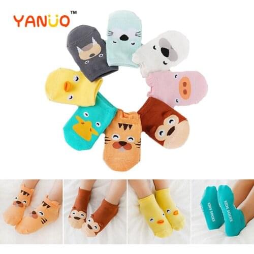 1 pair Non-slip Kid Sock Cartoon Anklets Cotton Animal Baby Socks for 0-3 year old
