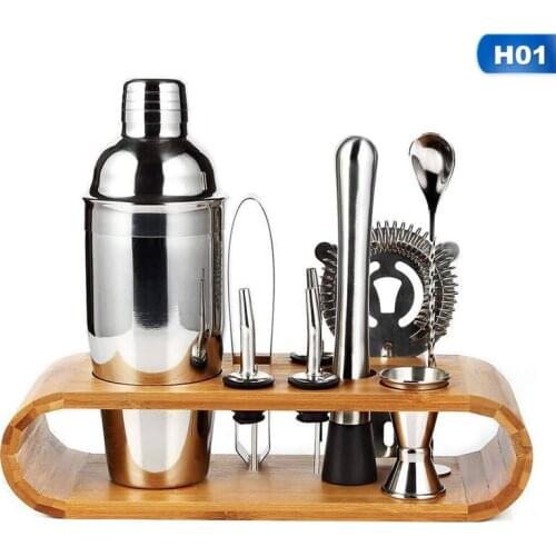 10Pcs/set 750ml Stainless Steel Cocktail Shaker Mixer Drink Bartender Browser Kit Bars Set Tools With Wine Rack Stand
