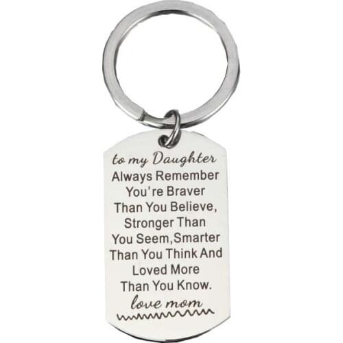 10pcs Silver Gold Stainless Steel Car Keychain Letter Lettering to my Daughter Always Remember You`re For W Gift
