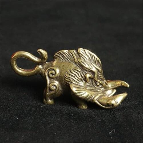 3D Brass Wild Boar Casting Statue Mini Animal Metal Figurine Home Decor Desktop Crafts Sculpture Decoration Pendants Gifts