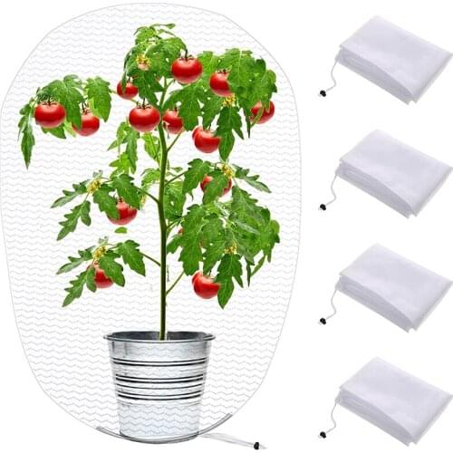 4 Pieces Bird Barrier Netting Mesh With Drawstring Netting Plant Cover Garden Flower Screen Barrier Bag
