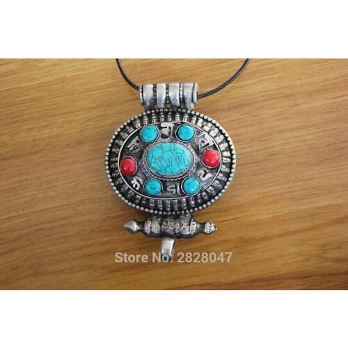 PN055 Large Tibetan Silver Six Words Mantra Prayer Box Gau Pendant Om Mani Padme Hum 78mm*58mm Big Amulet Gau Box