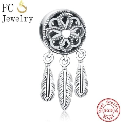 FC Jewelry Fit Original Brand Charm Bracelet 925 Sterling Silver Dreamcatcher Spirit Feather Beads Women Making Berloque 2019