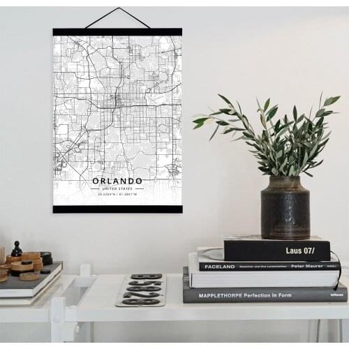 Orlando, United States City Map Wooden Framed Canvas Painting Home Decor Wall Art Print Pictures Poster Hanger