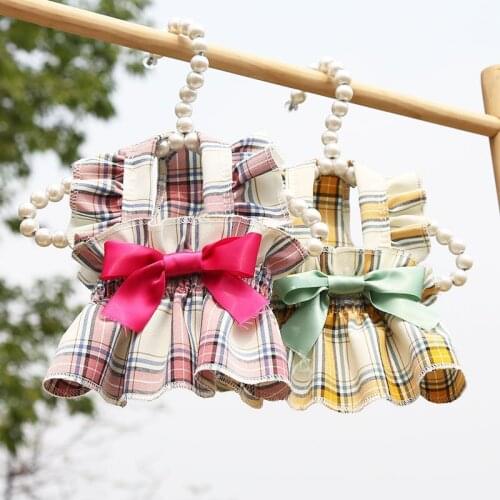 Plaid Fresh Cute Skirt Dog Cat Bow Pet Clothes Small Medium Dogs Dress Spring Summer for Pets Cat Clothing