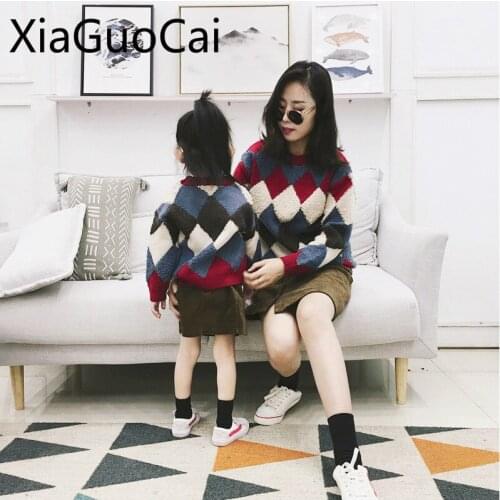 Family Matching Clothes Girl Sweaters Parent-child Autumn and Winter Sweater + A Skirt Suit Cotton Skirt Mother Daughter Outfits