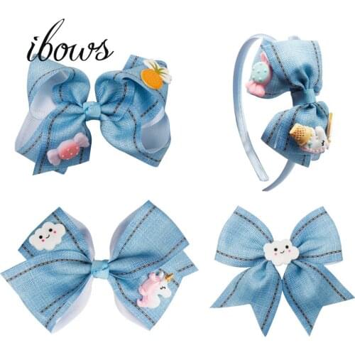 Lovely Hair Bows Blue Grosgrain Ribbon Cartoon Unicorn Candy Hair Clips For Girls Headwear Festival Party Hair Accessories