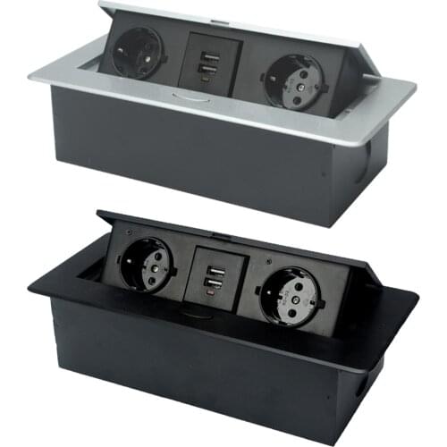 Aluminium Alloy Up Table Socket Charging Station EU Plug Electric Socket Outlet Wireless Cellphone Charging for Office