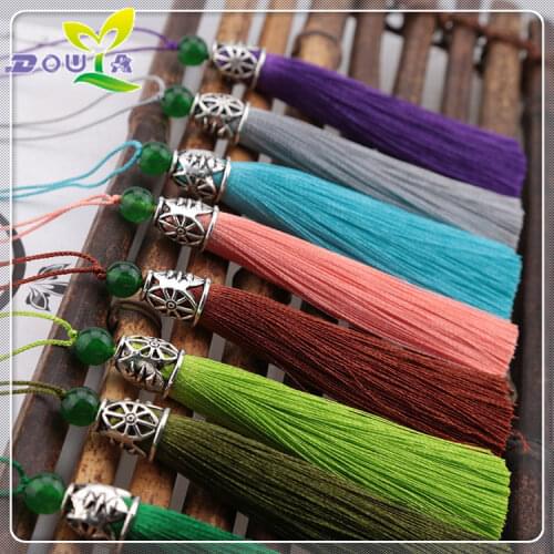 New high grade ice silk vertical tassel jewelry headwear jade bead alloy bookmark tassel spike