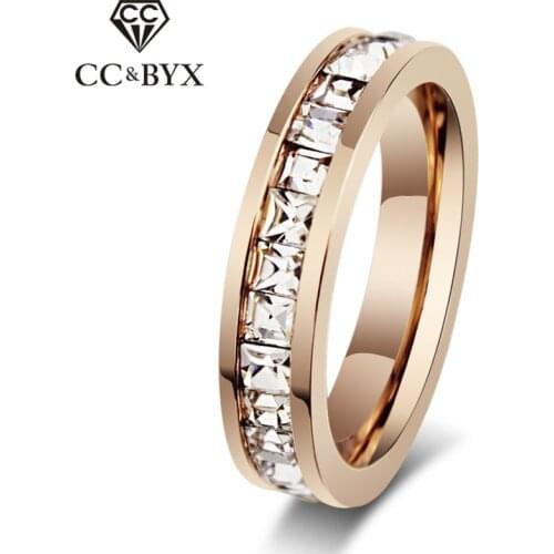 CC Couple Rings For Women And Men Titanium Steel Cubic Zirconia Super Flash Single Row Square Diamant Jewelry Trendy Ring CC982