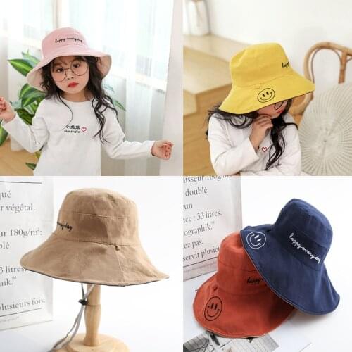 K1402021 New Summer Hats Childrens Hats Girls Bucket Hats Panama Beach Childrens Panama For4 Years Colorful Hat Hat With Rope