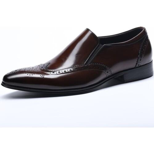 PJCMG Spring/Autumn Mens Genuine Leather Pointed Toe Slip-On Dress Black/Red Business Office Wedding For Men Flats Shoes