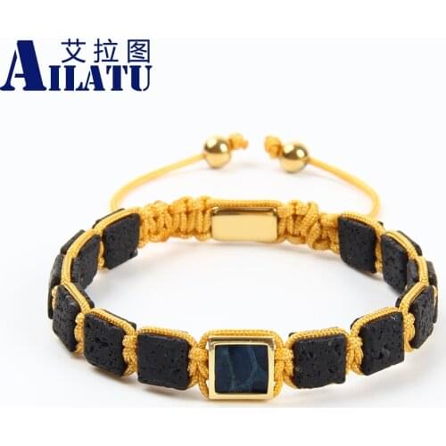 Ailatu 10pcs/lot Lava Rock Stone Square Bracelet Genuine Python Skin Leather Braided Jewelry Free Logo Service