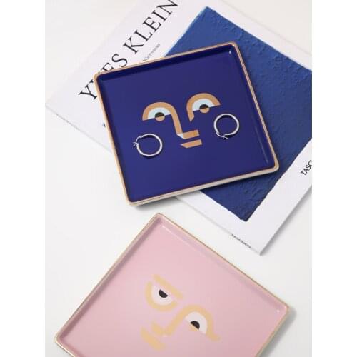 Nordic Abstract Face Jewelry Storage Tray Creative Ceramic Ornaments Eye Shadow Cosmetic Decorative Tray