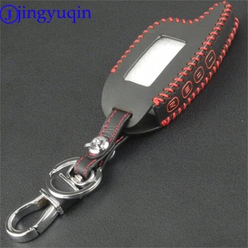 Jingyuqin Remote 4 Buttons For Magicar M6/M7/M8/M9 Keychain Car Key Case Cover Leather Fob LCD Cover Two Way Car Alarm System