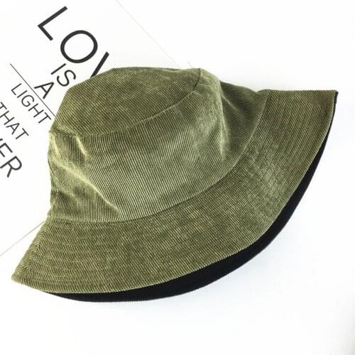 Retro corduroy small cornice hat autumn and winter wear on both sides of travel sun hat tide Korean version of fisherman hat