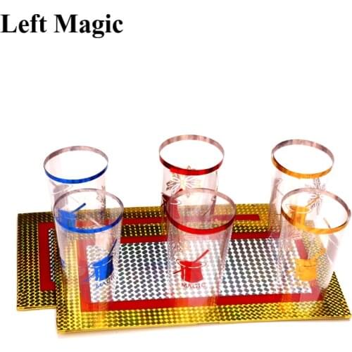 Six Cups Out From Two Plates Magic Trick Cups Appearing Stage Magic Props Board Illusions Gimmick Accessory Funny