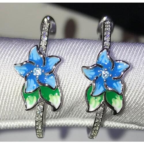 Chic Earrings Flower Design Zircon Stud Earrings For Women Handmade Enamel Earrings Korean Style Jewelry