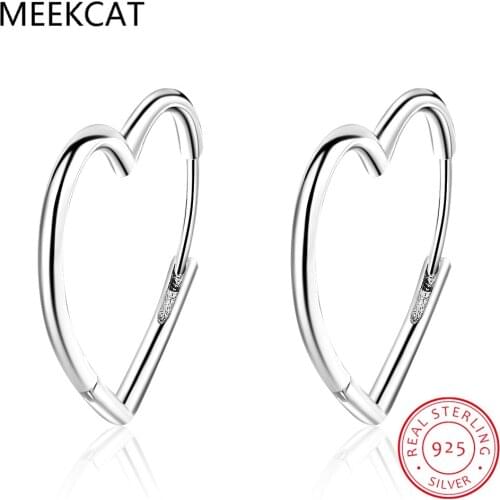 MEEKCAT Simple 925 Sterling Silver Earrings Two Colors Love Heart Hoop Earrings argola aretes Creole For Women Gift S-E926