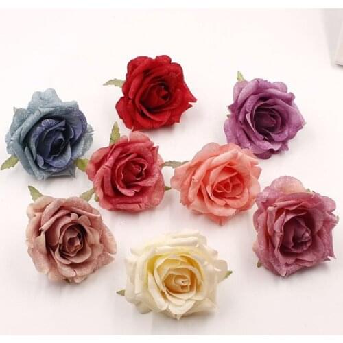 High quality Artificial Roses heads Wedding silk flower head DIY Decoration headdress wedding home party decoration Fake flower