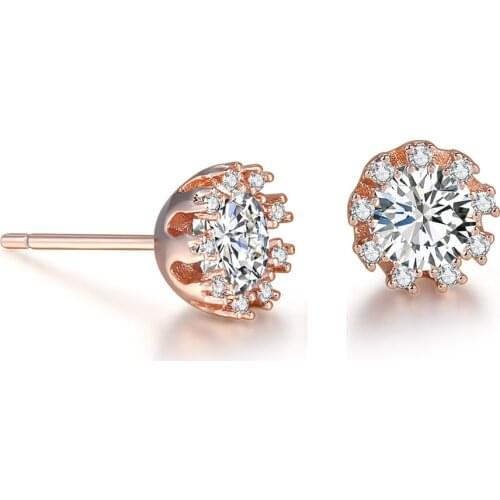 Double Fair Simple and Fashionable Temperament Crystal Zircon Stud Earrings For Women Rose Gold Color Charm Jewelry DFE021M