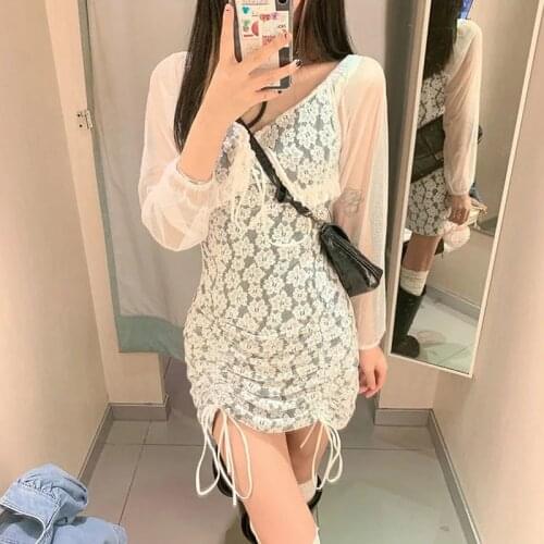 Womens 2020 Harajuku Flower Dress Female Summer Dark Fairy Retro Lace Whip Hip Halter Top Party Dress undefined dress women