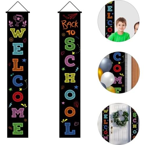1 Pair Back To School Porch Sign Decor Door Hanging Banner Welcome Banner For School