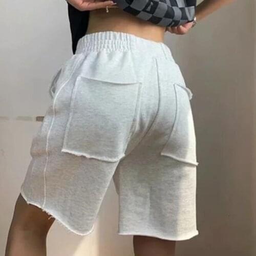 2021 fashion new elastic waist sports shorts womens big pockets loose straight leg pants casual five-point pants A604