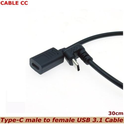 30cm 1ft Elbow 180 Degree Type C Male to Female Mobile Game Data Charging Cable for Android Phone and Tablet Extension Cable