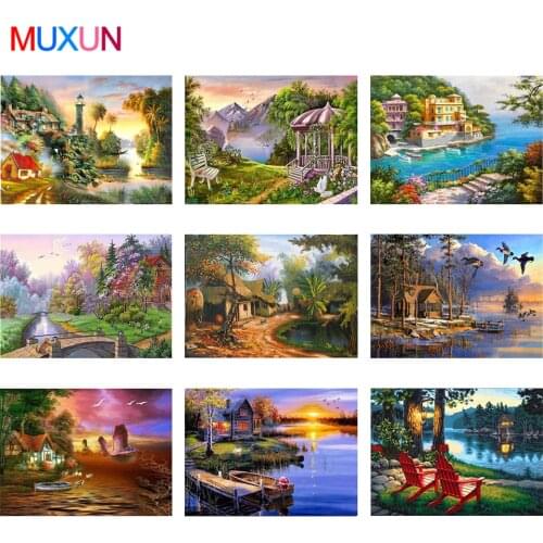 Full Diamond Painting Cross Stitch Sunset Sea Scenery Embroidery Rhinestones 3D Diamond Mosaic Home Decor Landscape Garden Ep004