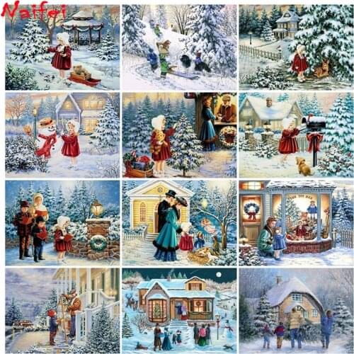 DIY Full Diamond Mosaic Christmas Snow Scenic Diamond Painting Landscape Diamond Embroidery Winter 5D Christmas Home Decor
