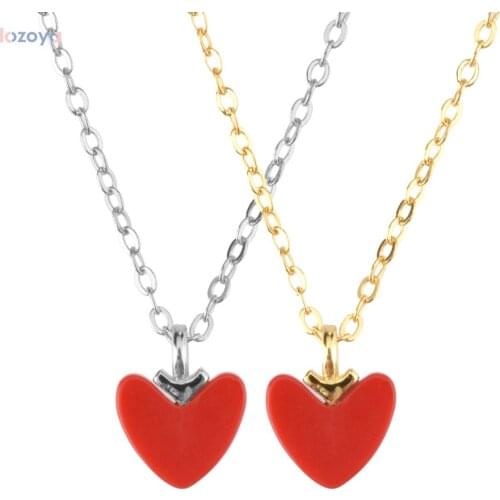 LOZOYA 925 Sterling Silver Gold Red Heart Fine Jewelry Love Pendant Long Chain Choker Necklace Women Luxury Gift Wedding Gift